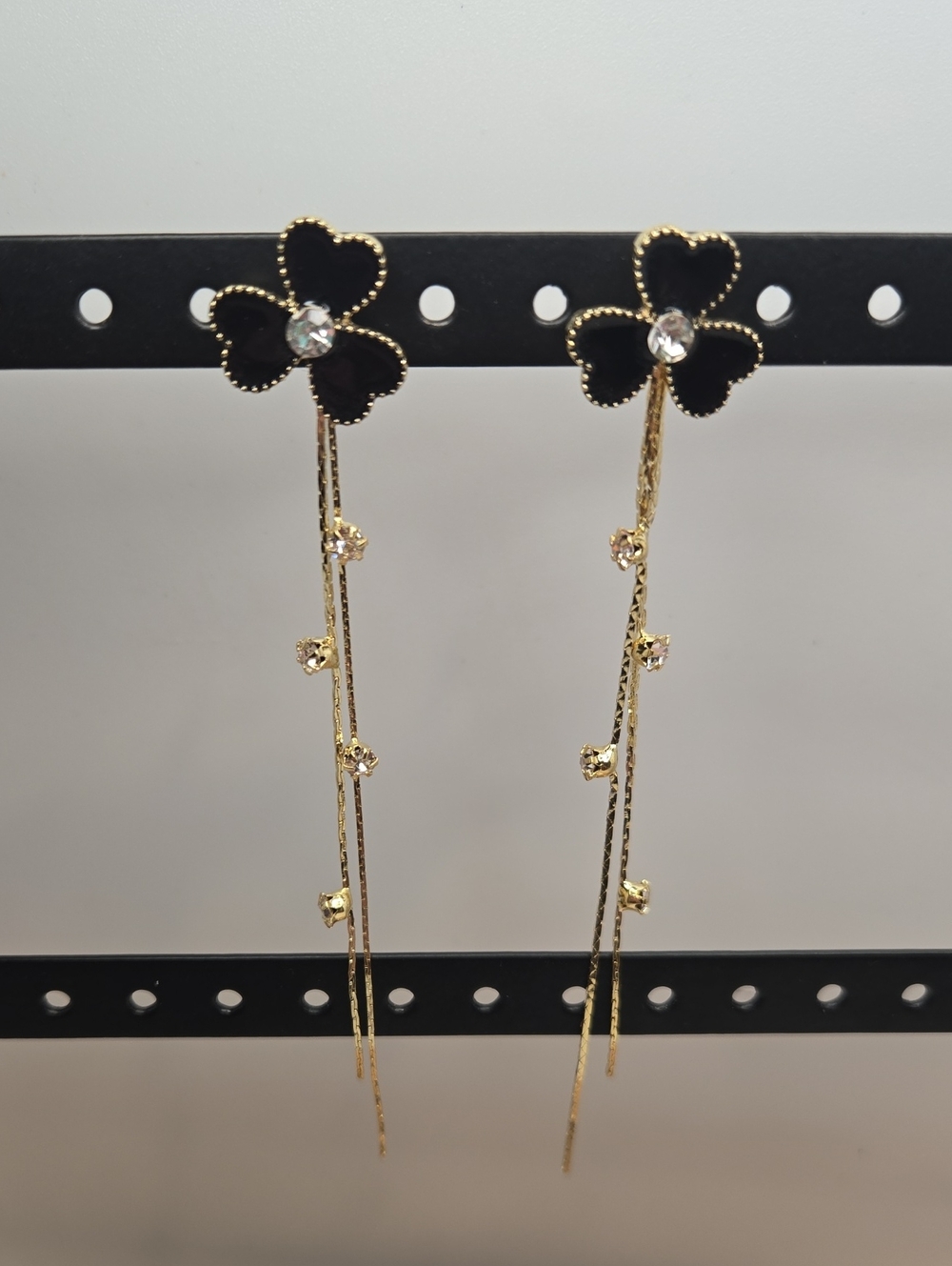Black Clover Gold Drop Earrings with Removable Drop. Costume Jewelry